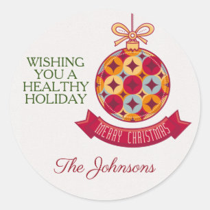 Sticker Rond Personnalisé Ajouter un nom Joyeux Noël Vacances a