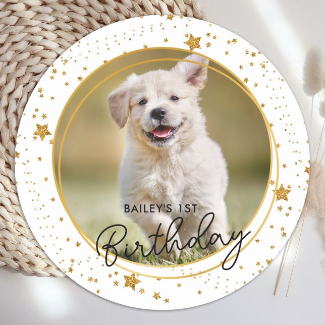 Sticker Rond Personnalisé Animal Photo Gold Parties scintillant (Créateur téléchargé)