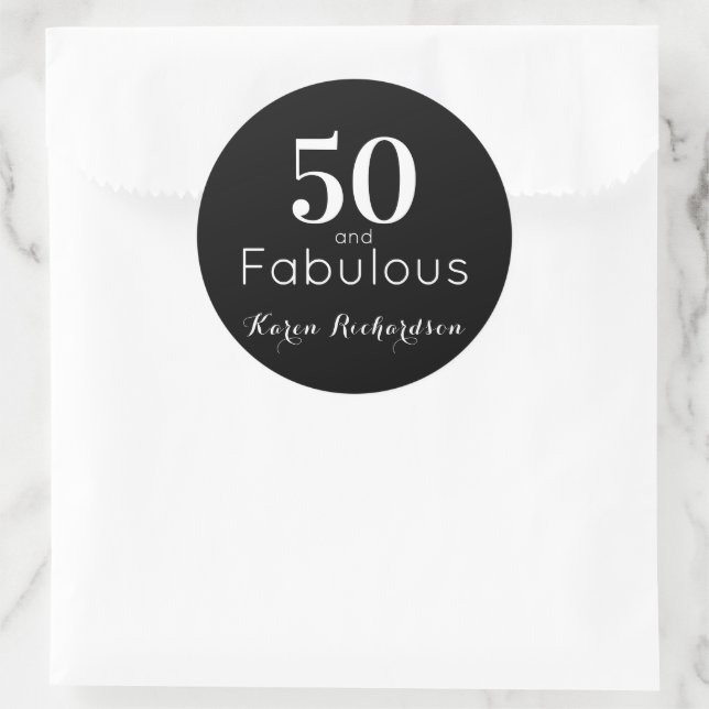 Sticker Rond Personnalisé Black & White 50 & Fabuleux fête d'an (Sac)