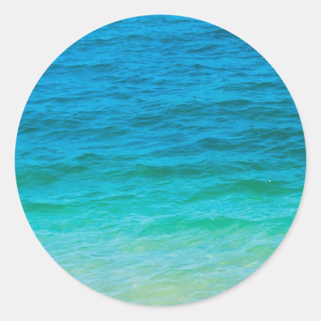 Sticker Rond Personnalisé Blue Green Sea Waves Blank Modèle Élé (Devant)