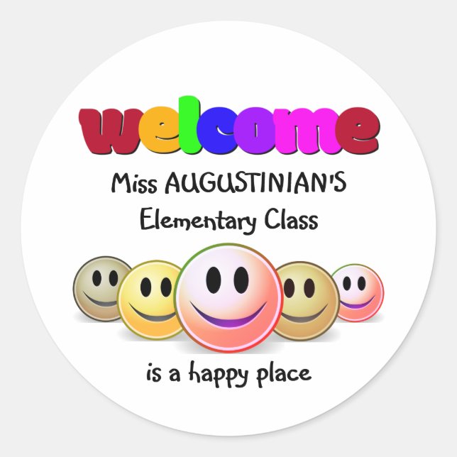 Sticker Rond Personnalisé Blue Teachers Classe Bienvenue Classi (Devant)