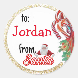 Sticker Rond Personnalisé de Père Noël or parties scintillant N