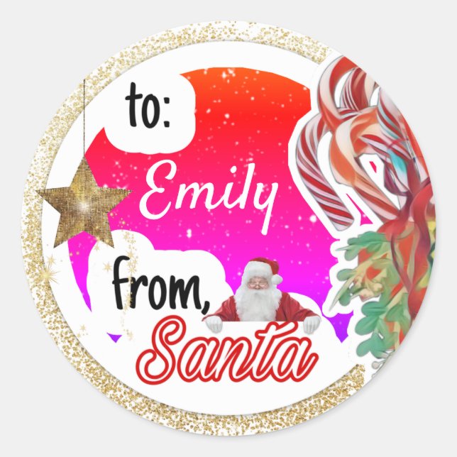 Sticker Rond Personnalisé de Père Noël rainbow gold Christmas (Devant)