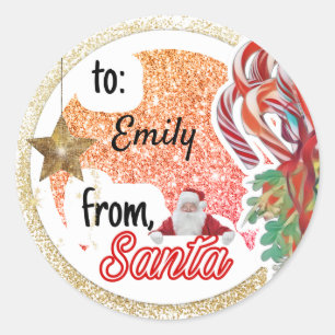 Sticker Rond Personnalisé de Père Noël rose glam Noël
