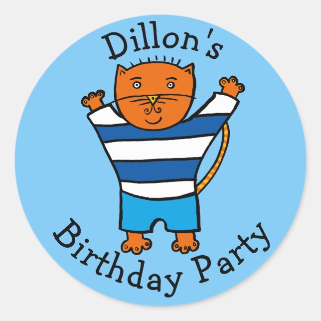 Sticker Rond Personnalisé Dillon le chat fête d'anniversaire (Devant)