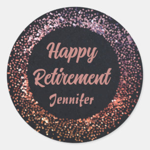 Sticker Rond Personnalisé Elegant Rose noir or joyeuse retraite