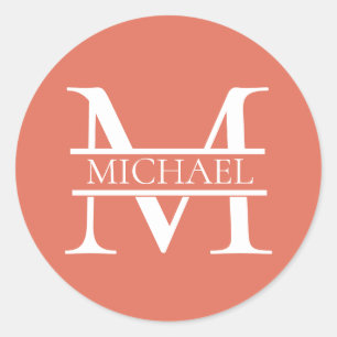Sticker Rond Personnalisé Elegant Terracotta Monogramme et nom