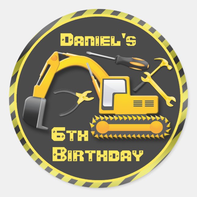 Sticker Rond Personnalisé En Construction Anniversaire (Devant)