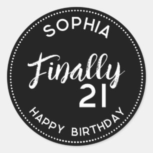 Sticker Rond Personnalisé Enfin 21 Noir Blanc 21e Anniversaire