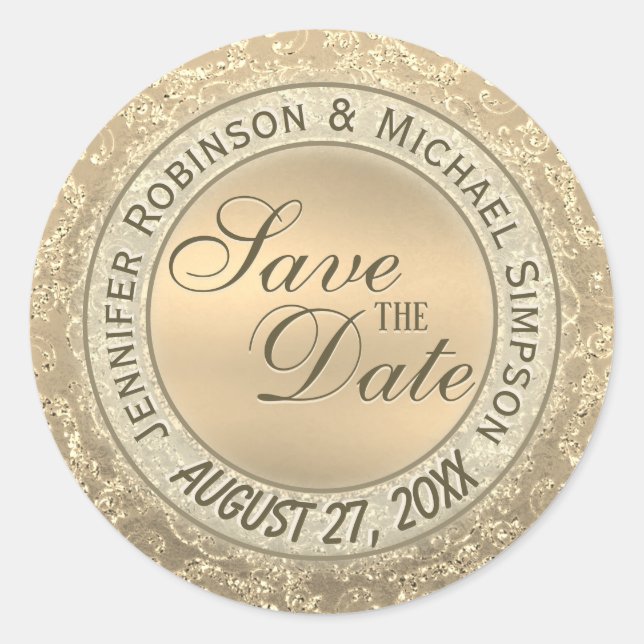 Sticker Rond Personnalisé Enregistrer la date Gold Glam Seal (Devant)