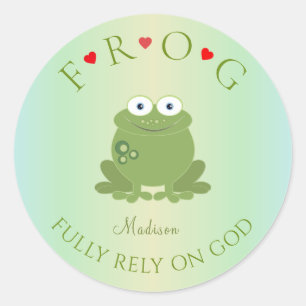 Sticker Rond Personnalisé entièrement confiance sur Dieu Frog