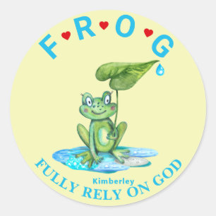 Sticker Rond Personnalisé entièrement confiance sur Dieu Frog C