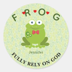 Sticker Rond Personnalisé entièrement confiance sur Dieu Frog C