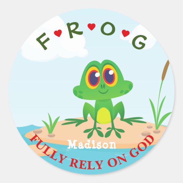 Sticker Rond Personnalisé entièrement confiance sur Dieu Frog P (Devant)