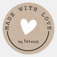 Personnalisé Fabriqué Avec Amour Coeur Blanc Kraft