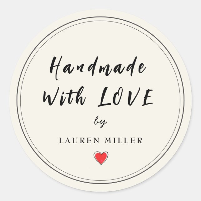 Sticker Rond Personnalisé fait à la main avec amour (Devant)