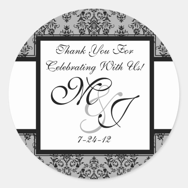 Sticker Rond Personnalisé Grey Mariage damassé Favoriser les Ét (Devant)