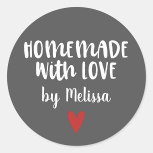 Sticker Rond Personnalisé Gris Blanc Maison Faite Avec Amour