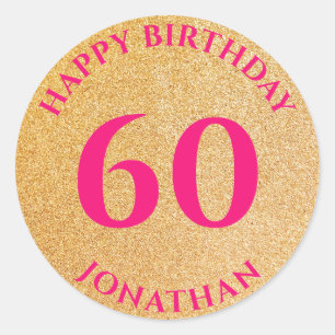 Sticker Rond Personnalisé Happy 60th Birthday Gold Parties scin