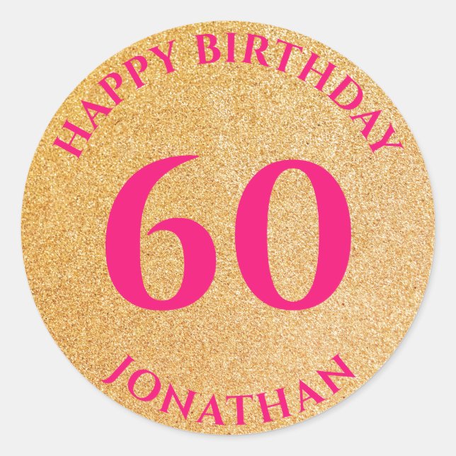 Sticker Rond Personnalisé Happy 60th Birthday Gold Parties scin (Devant)