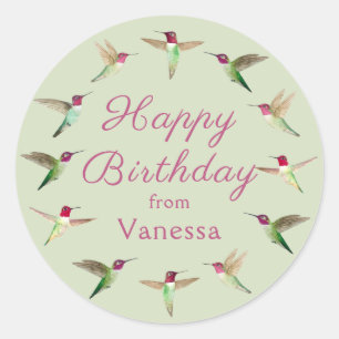 Sticker Rond Personnalisé Joyeux anniversaire Anna's Hummingbir