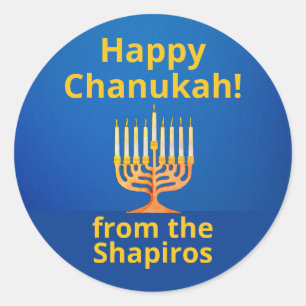 Sticker Rond Personnalisé Joyeux Chanoukah ! Menorah