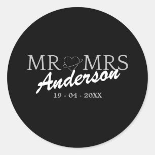 Sticker Rond Personnalisé M. et Mme Mariage Cadeau familial