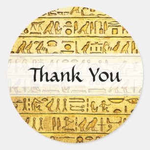 Sticker Rond Personnalisé "Merci" Hiéroglyphes égyptiens Jaune