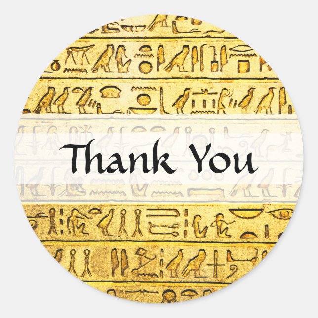 Sticker Rond Personnalisé "Merci" Hiéroglyphes égyptiens Jaune (Devant)