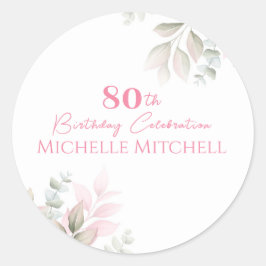 Sticker Rond Personnalisé moderne 80e anniversaire rose floral