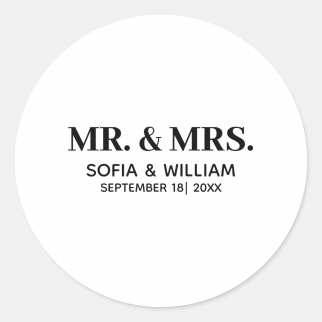 Sticker Rond Personnalisé Moderne M. Et Mme Mariage (Devant)