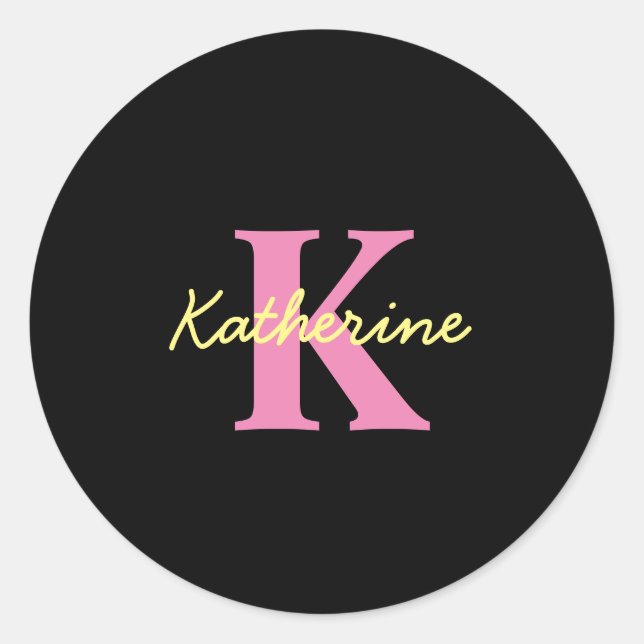 Sticker Rond Personnalisé Monogramme Noir moderne (Devant)