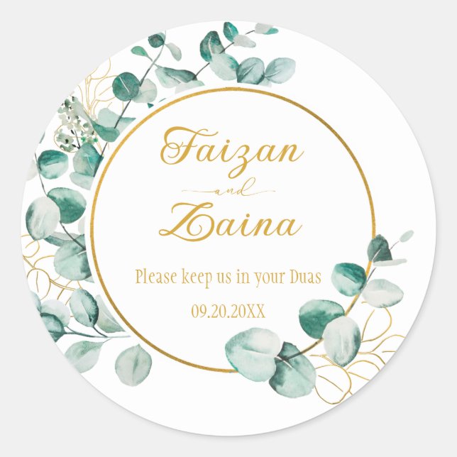 Sticker Rond Personnalisé Nikkah Shaadi Mariage islamique Flora (Devant)