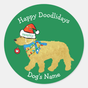 Sticker Rond Personnalisé Noisette Noël Goldendoodle