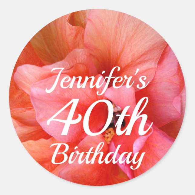 Sticker Rond Personnalisé Nom 40e anniversaire Orange rose Flow (Devant)