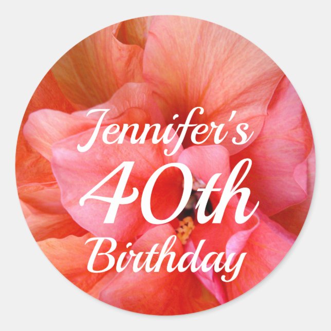 Sticker Rond Personnalisé Nom 40e anniversaire Orange rose Flow (Devant)