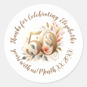 Sticker Rond Personnalisé Nom et année 50e anniversaire Fête