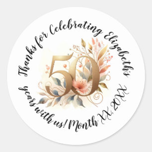 Sticker Rond Personnalisé Nom et année 50e anniversaire Fête