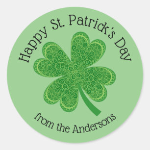 Sticker Rond Personnalisé Nom Lucky Shamrock Clover St Patrick'