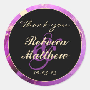 Sticker Rond Personnalisé Nommé Merci Noir violet Or
