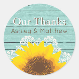 Sticker Rond Personnalisé Nos Merci Sunflower & dentelle
