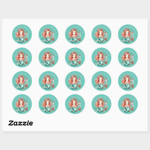 Sticker Rond Personnalisé Petites Filles Sirène fête d'annivers