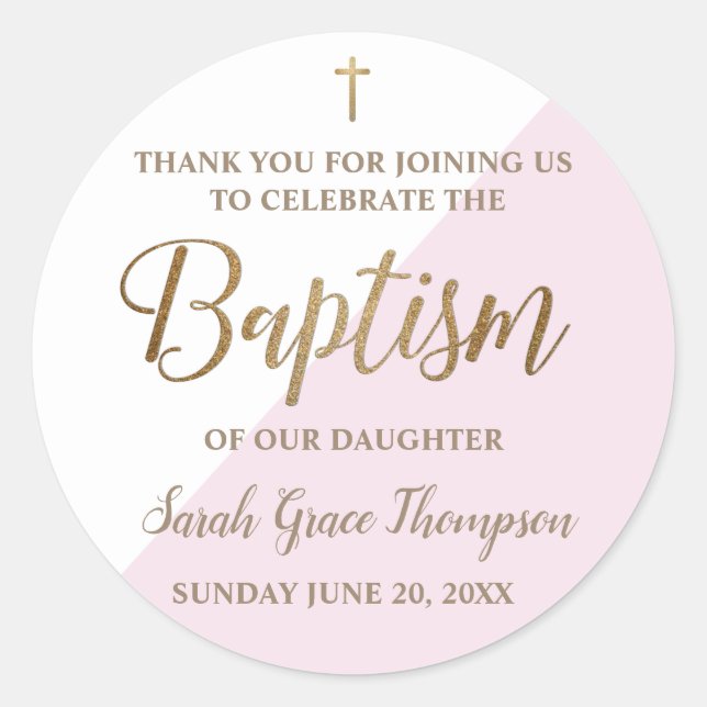Sticker Rond Personnalisé Pink Baby girl baptisé merci (Devant)