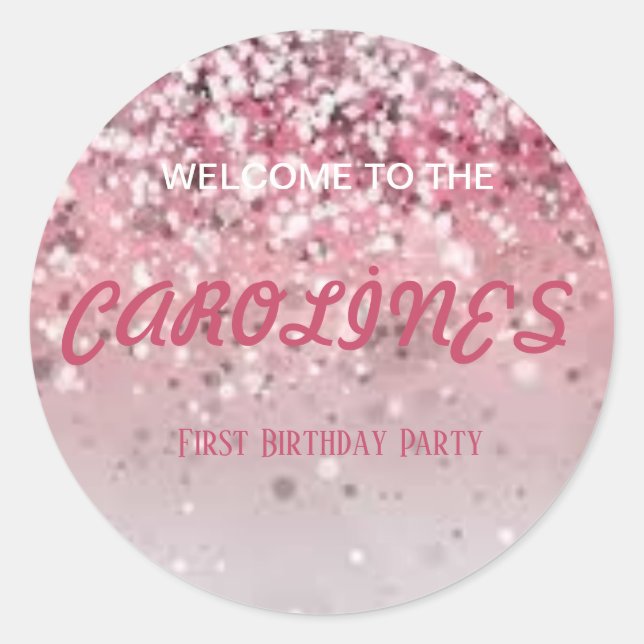 Sticker Rond Personnalisé prêt à pop Baby shower fille rose (Devant)
