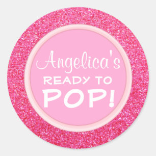Sticker Rond Personnalisé prêt à pop Baby shower fille rose