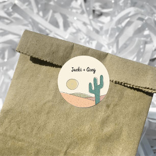 Sticker Rond Personnalisé Retro Boho Desert Cactus Mariage