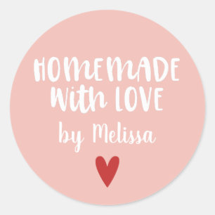 Sticker Rond Personnalisé Rose Blanc Maison Faite Avec Amour