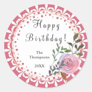 Sticker Rond Personnalisé rose foncé et blanc floral