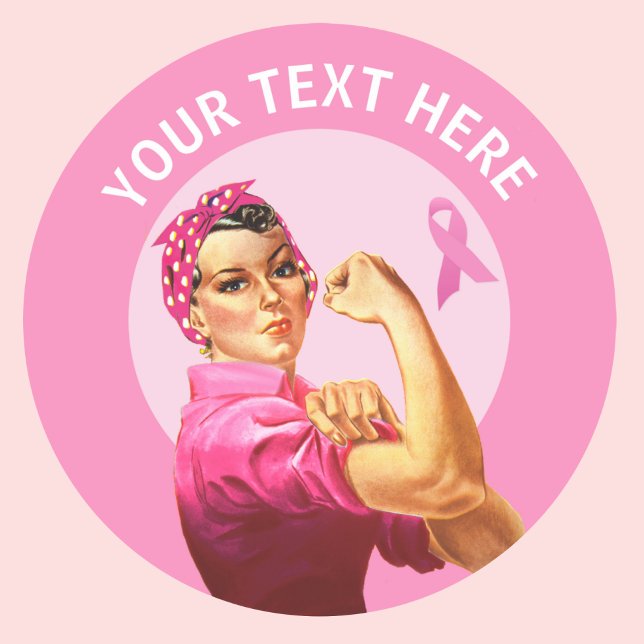 Sticker Rond Personnalisé Rosie le Riveter Cancer du sein rose (Breast Cancer Awareness Pink Rosie the Riveter )