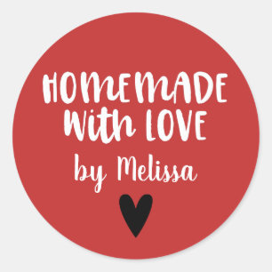 Sticker Rond Personnalisé Rouge Blanc Maison Faite Avec Amour